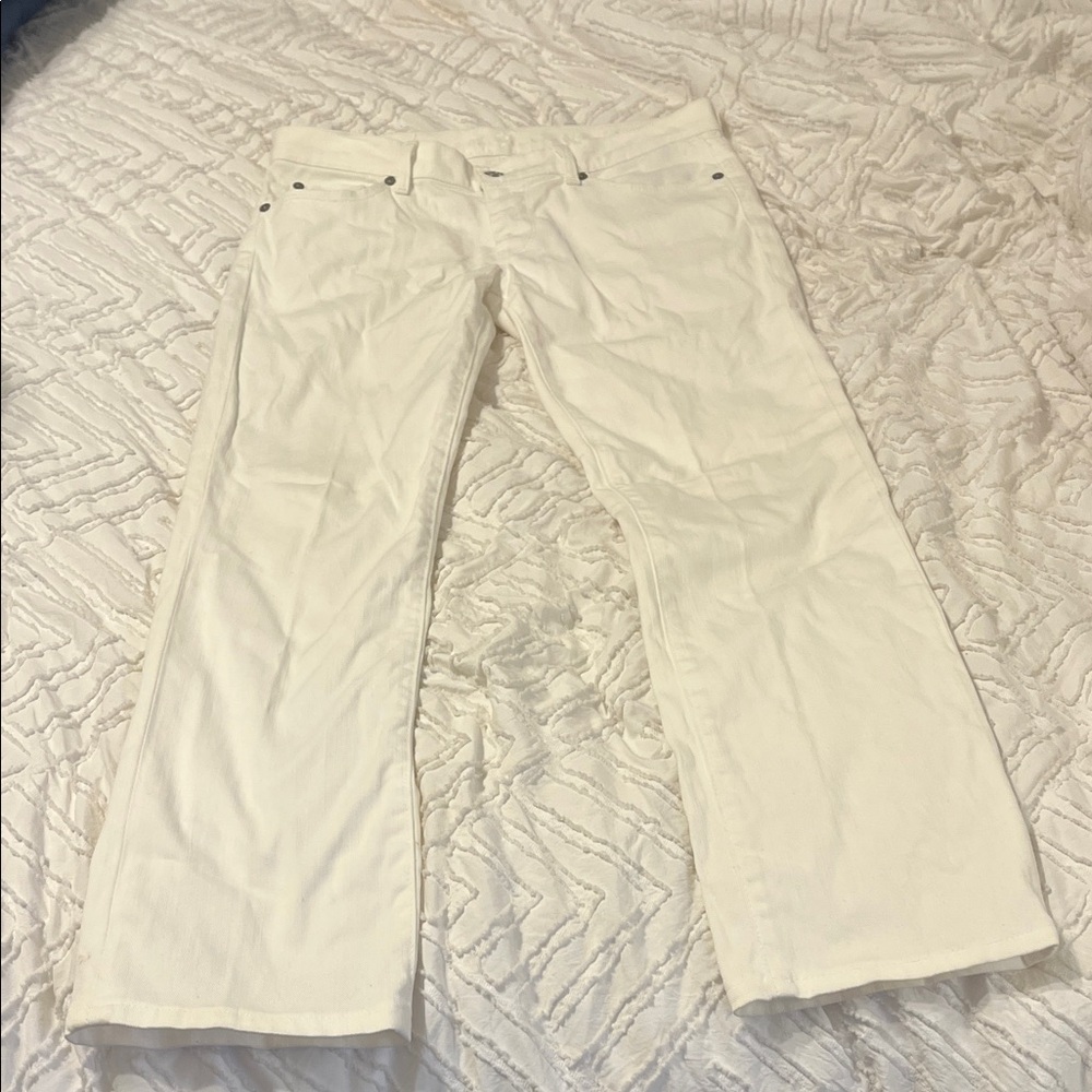 7 For All Mankind White Embellished  Straight Jeans